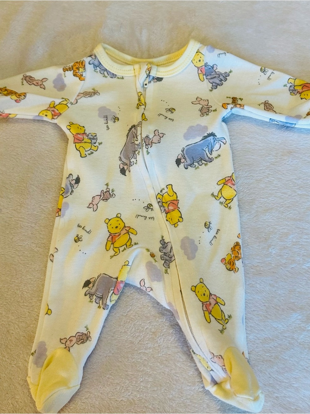 Disney Yellow Winnie the Pooh Footed One-Piece